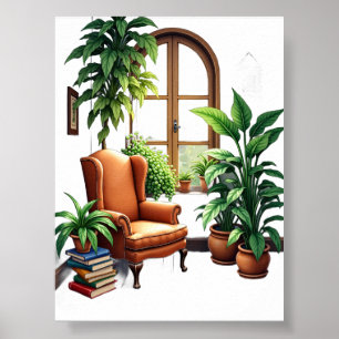 Plant Ouders Leeshoekje Knus Tuin Aquarel Poster