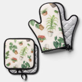 Plant patroon ovenwant & pannenlap set (Voorkant / Achterkant)