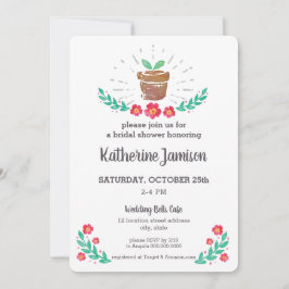 Plant Sprout Red Floral Waterverf Vrijgezellenfees Kaart