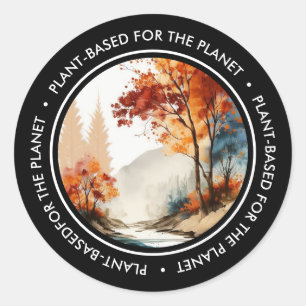 Plant voor de Waterverf Natuur Black Ronde Sticker