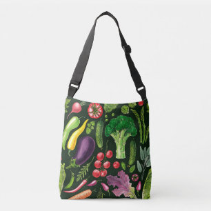 Plantaardige kruiden en tuinoogst op zwart crossbody tas