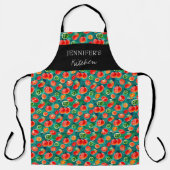 Plantaardige patroon monogram naam Keuken script Schort (Voorkant)