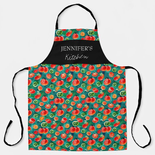 Plantaardige patroon monogram naam Keuken script Schort (Voorkant)