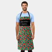Plantaardige patroon monogram naam Keuken script Schort (Gedragen)