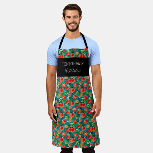 Plantaardige patroon monogram naam Keuken script Schort (Gedragen)