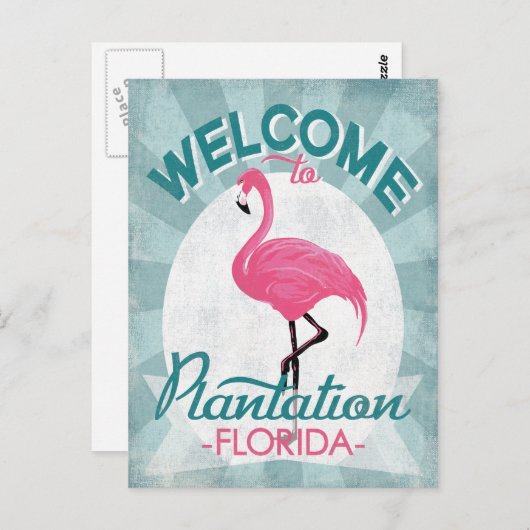 Plantation Florida Pink Flamingo Retro Briefkaart (Voorkant / Achterkant)
