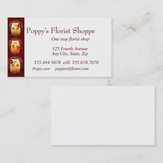 Plante de fleurs de hérisson Carte de visite de bo (Devant / Derrière)