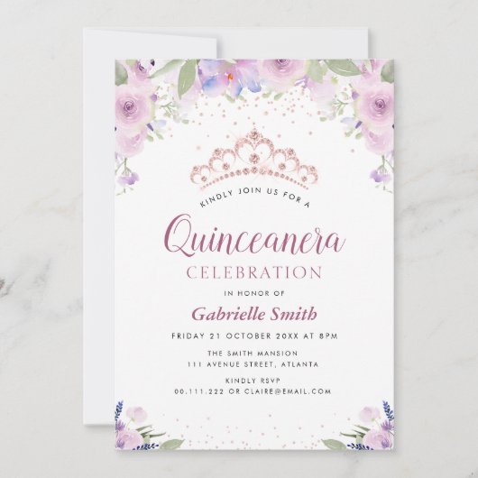 Plante de tiara violet Quinceanera invitation (Devant)