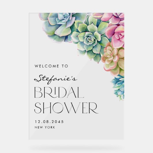 Plante grasse aquarelle Bienvenue Baby Shower Mari (Recto)