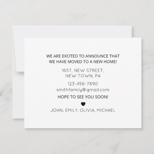 Plante minimal Noir nouveau faire-part de déménage (Dos)