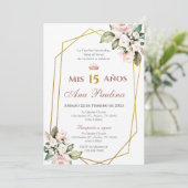 Plante rose Quinceañera Espagnol Invitation (Debout devant)