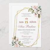 Plante rose Quinceañera Espagnol Invitation (Devant / Derrière)