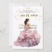 Plante rose Quinceañera Espagnol Invitation (Devant)
