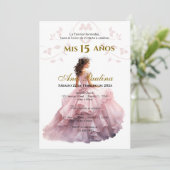 Plante rose Quinceañera Espagnol Invitation (Debout devant)