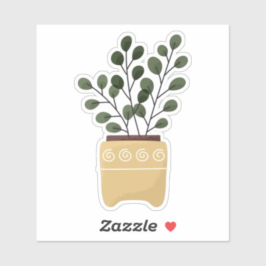 Plante vert en pot transparent autocollant (Feuille)