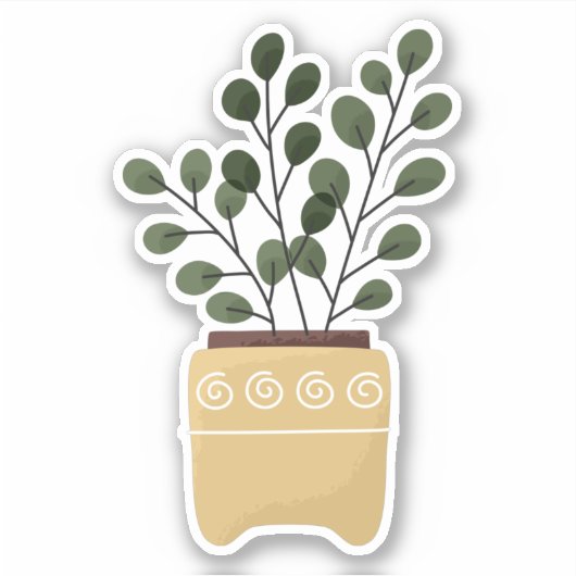 Plante verte en pot autocollant transparent (Devant)