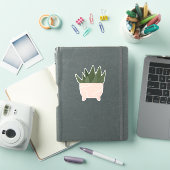 Plante verte en pot rose autocollant transparent (Couverture iPad)