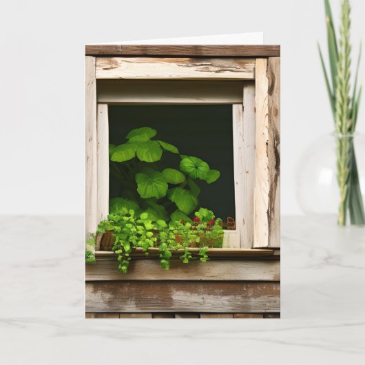 Planten in Rustiek Venster Verjaardag Kaart (Voorkant)