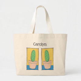 Planten met twee losse lendencactus, jouw naam grote tote bag
