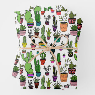 Planten met vruchtbare cacti-kleurige Cute Gift Inpakpapier Vel