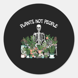 Planten niet mensen skelet grappig tuinieren ronde sticker