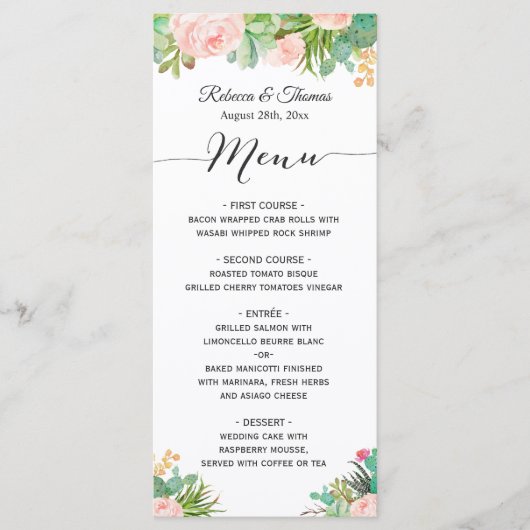 Plantes de cactus succulentes Menu de mariage flor (Devant)