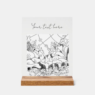 Plantes de dessin au trait et panneau de mariage a
