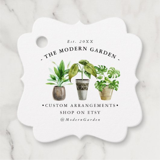 Plantes en pot à l'aquarelle | Étiquette de suspen (Devant)