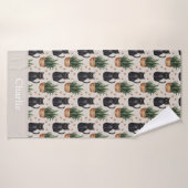 Plantes personnalisées et chat (Serviette de bain)