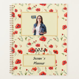 Planteur motif de fleurs de pavot rouge