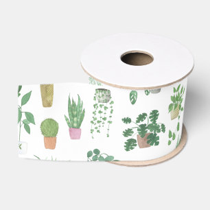 Plantita House Planten and Pots Pattern Canvas tas Grosgrain Lint