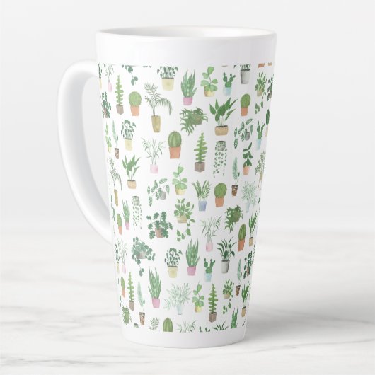 Plantita House Planten and Pots Pattern Latte Mok (Linkerhoek)