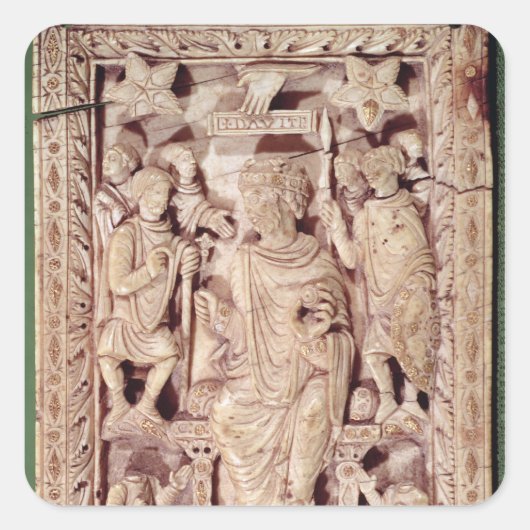 Plaque afbeelding van koning David enthroned Vierkante Sticker (Voorkant)