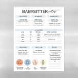 Plaque Aimantée Effaçable Fiche d'information sur la baby-sitter<br><div class="desc">Tableau d'information sur la baby-sitter.</div>