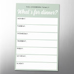 Plaque Aimantée Effaçable Qu'est-ce que pour le dîner léger sauge vert plani<br><div class="desc">Qu'est-ce que pour le dîner feuille de séchage magnétique avec calendrier du lundi au dimanche pour vous de planifier vos repas.</div>