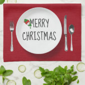 Plaque blanche de Noël et serviette de cuisine en (Plié)