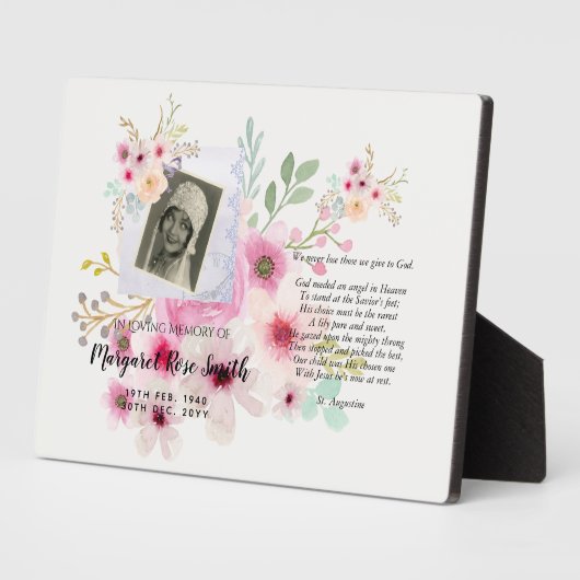 Plaque commémorative avec PHOTO et Flore Verse (Côté)