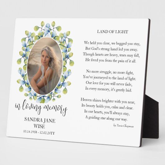 Plaque commémorative Poème et affichage photo (Côté)