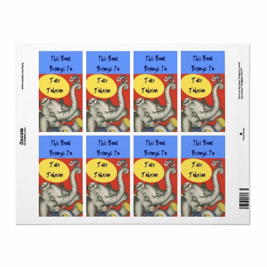 Plaque Cute Elephant Nom du Étiquette de livre App (Feuille entière)