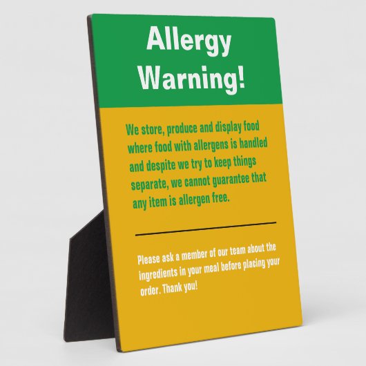 Plaque d'affichage d'avertissement d'allergie (Côté)