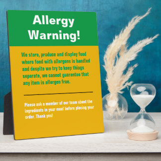 Plaque d'affichage d'avertissement d'allergie