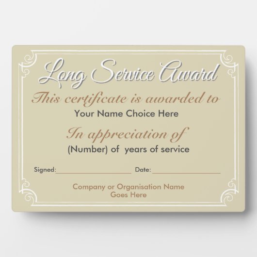 Plaque d'allocation pour service long (Devant)