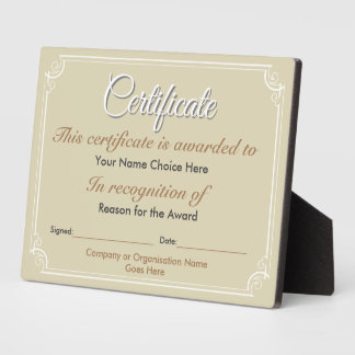 Plaque d'attribution de certificat