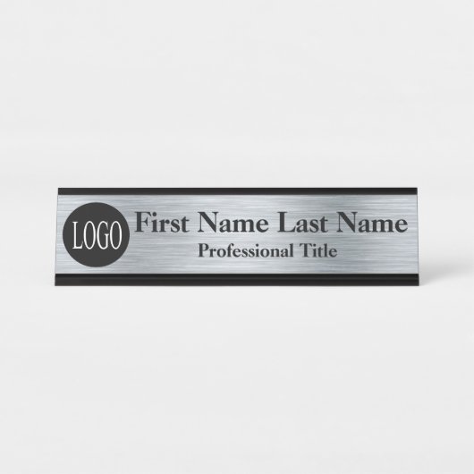 Plaque de bureau argentée avec logo (Devant)