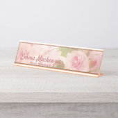 Plaque de bureau avec roses roses pour nom de post (Devant)