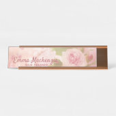 Plaque de bureau avec roses roses pour nom de post (Devant)