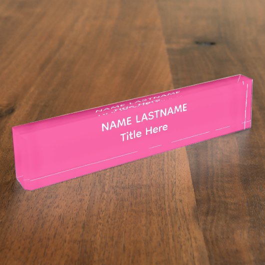 Plaque de bureau élégante blanc et rose avec nom p (Taille)