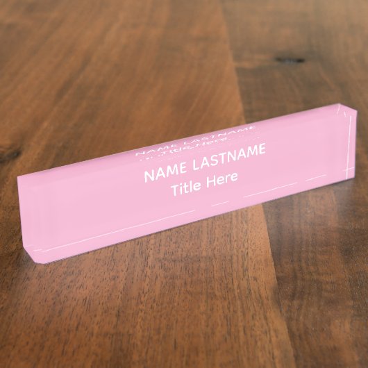 Plaque de bureau élégante blanc et rose avec nom p (Taille)