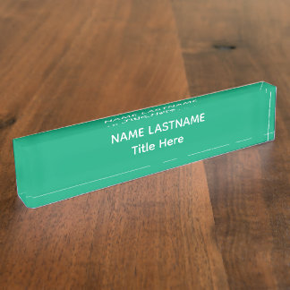 Plaque de bureau élégante blanche et verte avec no