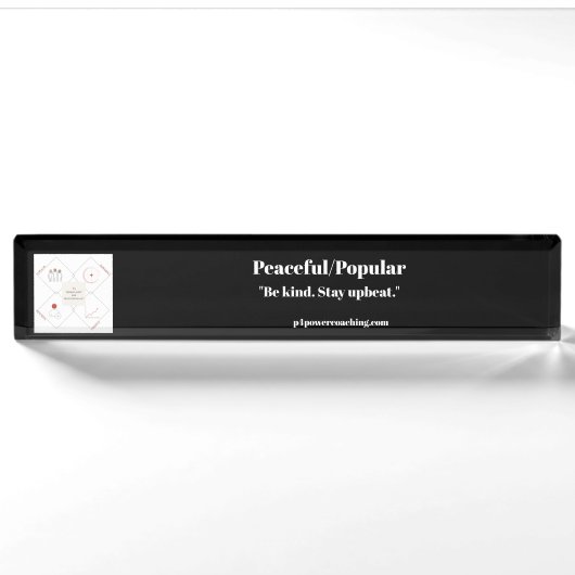 Plaque de bureau en acrylique noir paisible/popula (Devant)